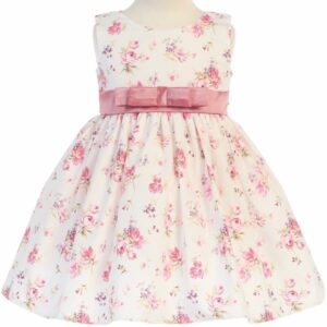 A white and pink dress with flowers on it