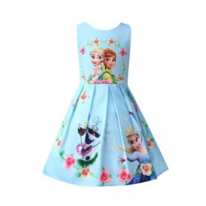 A blue dress with pictures of elsa and anna