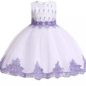 A white and purple dress with lace