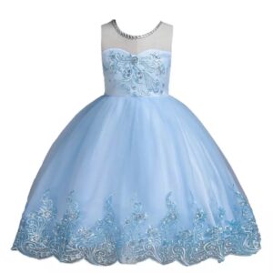 A light blue dress with a lace and sequins design.