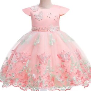 A pink dress with butterflies on it