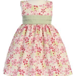A pink and white dress with flowers on it
